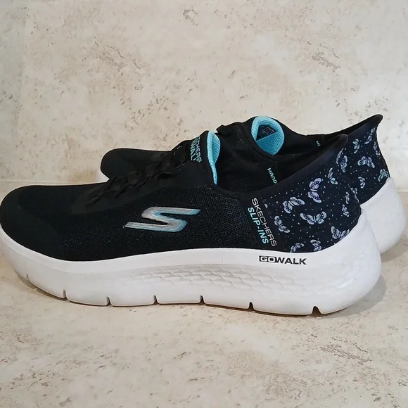 Skechers GOwalk Women's Black & Teal Accent Slip-On Athletic Sneakers Sz 7 EUC - Picture 3 of 8